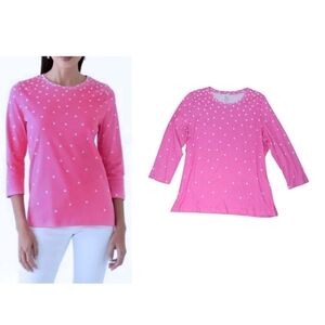Kim Rogers Perfect Soft Boatneck 3/4 Sleeve Pink White Polka Dot P/XL